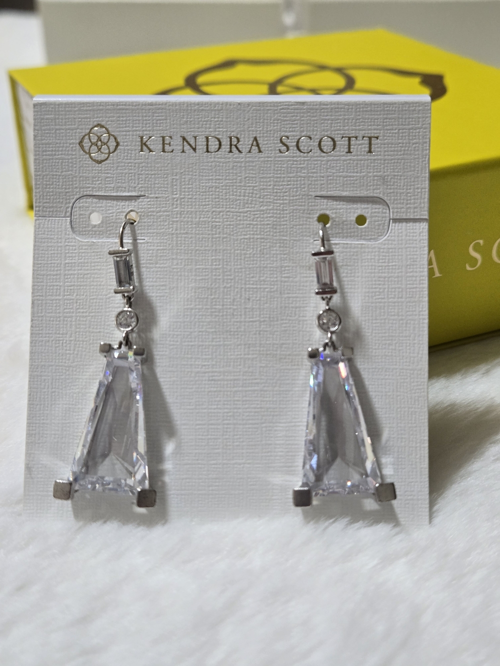 Kendra Scott Silver Triangular Clear Crystal Drop Earrings